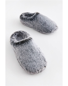 Теплые тапочки без каблука и из искусственного меха, серый Next
