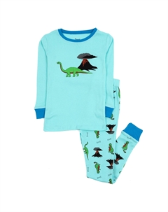 Детская хлопковая пижама из двух частей с динозавром, синяя Leveret