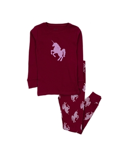 Детская хлопковая пижама из двух предметов с единорогом темно-бордового цвета Leveret