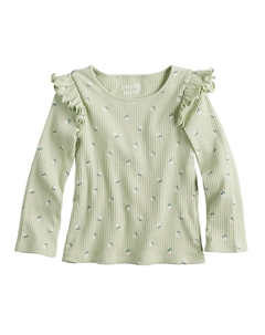 Двухслойный топ с рюшами и плечами для девочек и девочек 6–12 лет, цвет Olive Ditsy Jumping beans