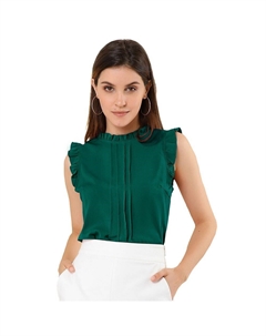 Топ без рукавов для женщин, деловые офисные блузки с винтажным цветочным принтом и рюшами, цвет Dark Green Allegra k