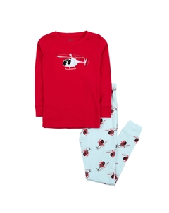 Детская хлопковая пижама из двух частей Вертолет, красная Leveret