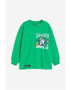 Футболка с длинным рукавом с принтом, зеленый H&m