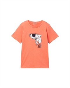 Футболка с овальным вырезом и узором, оранжевый Tom tailor