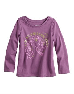 Адаптивная двухслойная футболка с длинными рукавами и графическим рисунком для малышей и девочек 6–12 лет, цвет Purple Unicorn Jumping beans