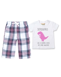Пижама «Сестра-динозавр»; детский пижамный комплект с брюками в клетку «тартан», рождественский комплект, розовый 60 second makeover