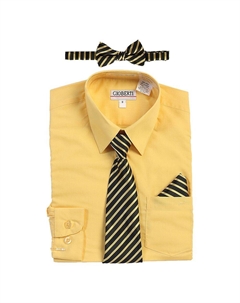 Детская классическая рубашка с длинными рукавами + галстук в полоску, галстук-бабочка и носовой платок, цвет Banana Gioberti