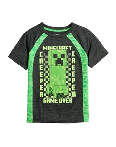 Футболка Minecraft Creeper Game Over для мальчиков 4–12 лет с активным графическим рисунком, серый Jumping beans
