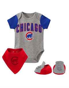 Серый комбинезон из трех частей с нагрудником и пинетками Chicago Cubs для новорожденных и младенцев Outerstuff