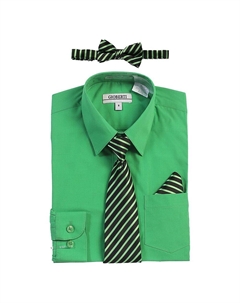 Детская классическая рубашка с длинными рукавами + галстук в полоску, галстук-бабочка и носовой платок, зеленый Gioberti