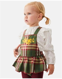 Блузка для девочки в зеленый горошек и рюшами на рукаве, белый Dadati