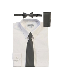 Детская классическая рубашка с длинными рукавами + однотонный галстук, галстук-бабочка и носовой платок, цвет White W D Gray Tie Set Gioberti