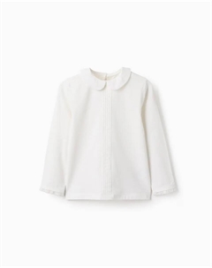 Футболка для девочки со складками и рюшами, белый Zippy