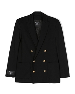 Двубортный блейзер с нашивкой-логотипом Kids, черный Balmain
