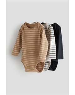 Комплект из 3 боди с длинными рукавами, бежевый H&m
