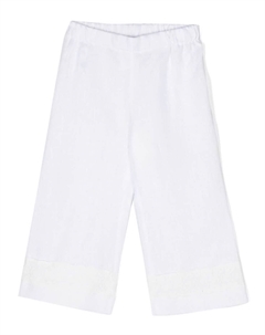 Льняные брюки с кружевной аппликацией, белый La stupenderia