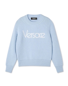 Джемпер в рубчик с вышитым логотипом Kids, синий Versace