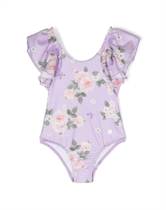 Купальник с оборками и цветочным принтом, фиолетовый Monnalisa