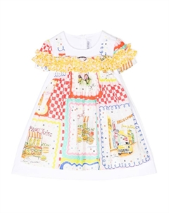 Расклешенное платье с оборками и принтом, белый Simonetta