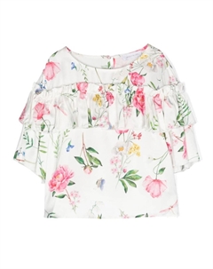 Платье с оборками и цветочным принтом, белый Monnalisa