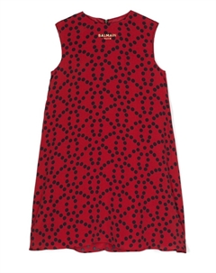 Креповое платье в горошек Kids, красное Balmain