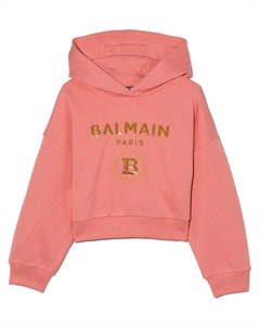 Укороченное худи с логотипом Kids, розовый Balmain