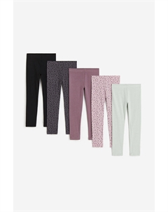 Комплект из 5 леггинсов из джерси, розовый H&m