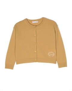 Кашемировый кардиган с вышитым логотипом, желтый Bonpoint