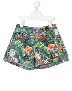 Шорты с заклепками и цветочным принтом, синий Philipp plein junior