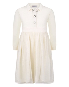 Трикотажное платье из сетчатой вставки с логотипом, бежевый Moncler enfant