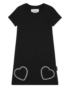 Хлопковое платье с кристаллами в форме сердечек, черный Philipp plein