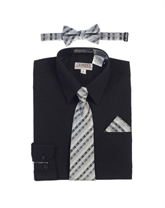 Детская классическая рубашка с длинными рукавами + клетчатый галстук, галстук-бабочка и носовой платок, черный Gioberti