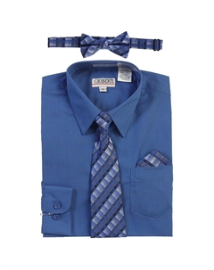 Детская классическая рубашка с длинными рукавами + клетчатый галстук, галстук-бабочка и носовой платок, цвет Royal Blue Gioberti