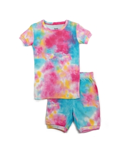 Детские короткие хлопковые пижамы из двух предметов для девочек, цвет Tie Dye Rainbow Leveret