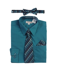 Детская классическая рубашка с длинными рукавами + клетчатый галстук, галстук-бабочка и носовой платок, цвет Teal Green Gioberti