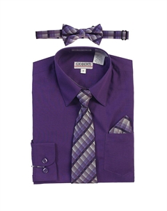 Детская классическая рубашка с длинными рукавами + клетчатый галстук, галстук-бабочка и носовой платок, цвет Purple B Gioberti