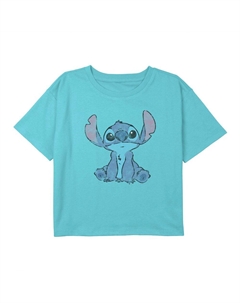 Простая футболка с потертой вышивкой для девочек 7–16 лет Disney Lilo & Stitch, синий Licensed character