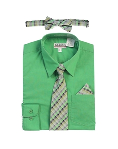 Детская классическая рубашка с длинными рукавами + клетчатый галстук, галстук-бабочка и носовой платок, цвет Mint Gioberti