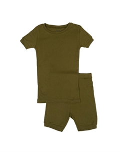 Детские короткие хлопковые пижамы из двух частей в стиле бохо, оливковый Leveret