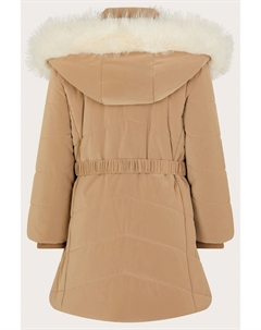Пальто с поясом и отделкой из искусственного меха, бежевый Monsoon