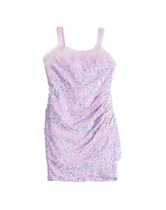 Платье с отделкой из искусственного меха и пайетками для девочек 7–16 лет с маками и розами, фиолетовый Poppies & roses