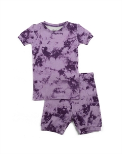 Детские короткие хлопковые пижамы из двух предметов для девочек, цвет Tie Dye Purple Mix Leveret