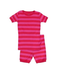 Детские короткие хлопковые пижамы из двух предметов для девочек в полоску, цвет Red & Pink Leveret