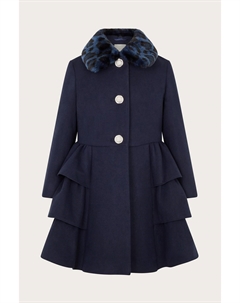 Пальто с воротником из искусственного меха и баской, синий Monsoon