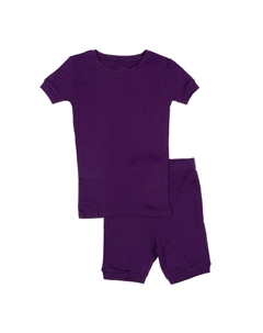Детские короткие хлопковые пижамы из двух частей в стиле бохо, сплошной цвет, цвет Dark Purple Leveret