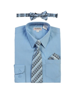 Детская классическая рубашка с длинными рукавами + клетчатый галстук, галстук-бабочка и носовой платок, цвет L Blue Gioberti