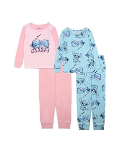 Пижамный комплект «Лило и Стич» Sleepy Stitch для девочек 4–10 лет из 4 предметов, цвет Pink Blue Licensed character