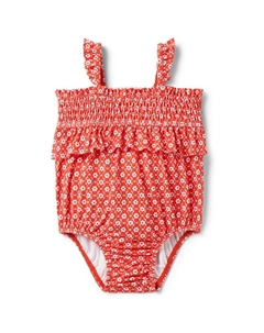 Купальник Baby со сборками из переработанного цветочного материала, красный Janie and jack