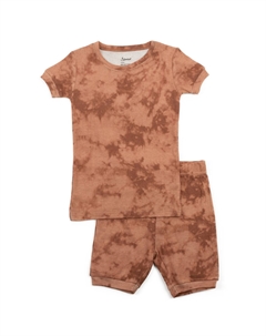 Детские короткие хлопковые пижамы из двух предметов для девочек, цвет Tie Dye Peach Mix Leveret