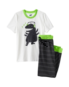 Пижамный комплект с футболкой и штанами для бега для детей 2–20 лет, цвет Oatmeal Dino Stripes Lands' end